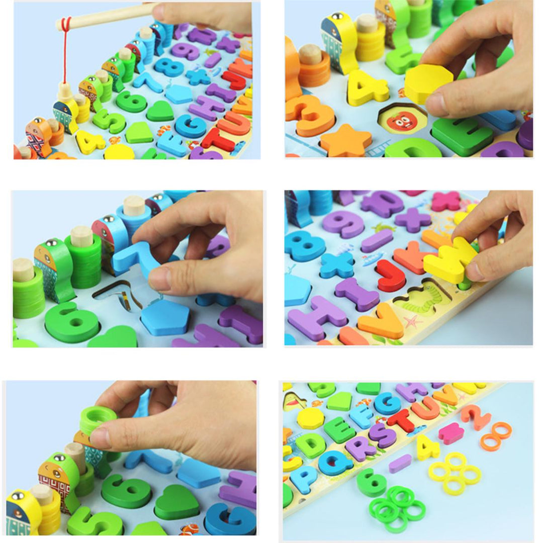 Wooden board of numbers and letters with a counter, and fishing - لوحة أرقام و حروف مع عداد و صيد سمك