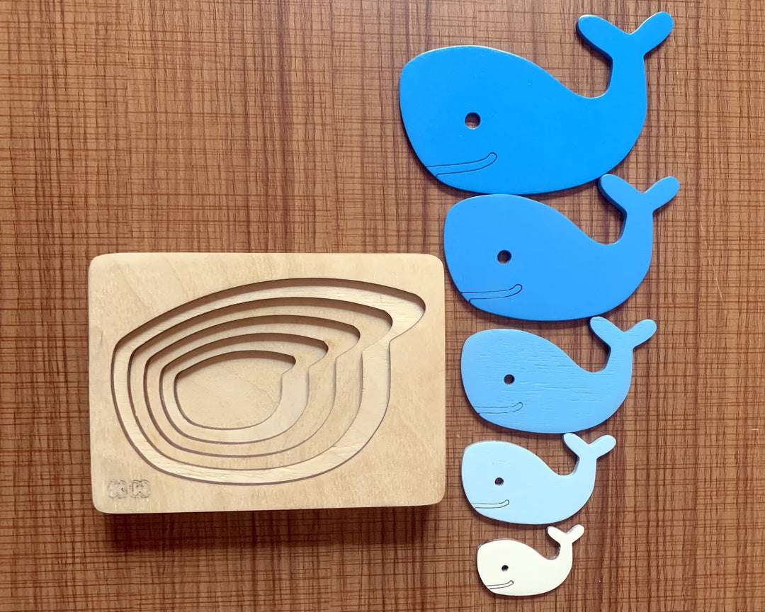 Montessori Multi-layer Whale Puzzle for Kids or Toddlers - natural wood - non-toxic - handmade  -  بازل حوت متعدد الطبقات