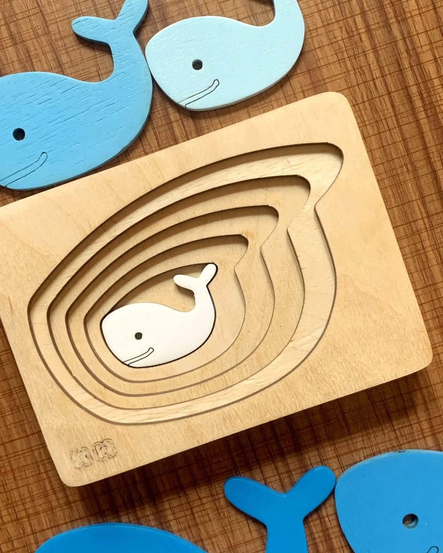 Montessori Multi-layer Whale Puzzle for Kids or Toddlers - natural wood - non-toxic - handmade