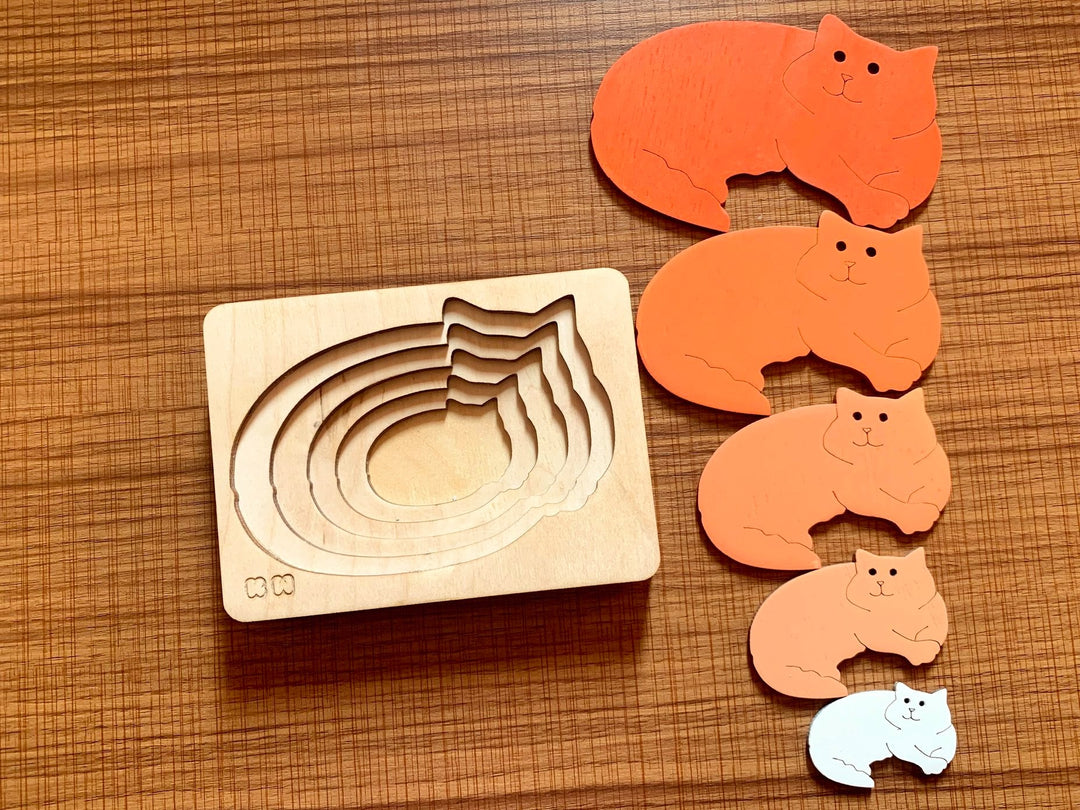 Montessori Multi-layer Cat Puzzle for Kids or Toddlers - natural wood - non-toxic - handmade  -  بازل قطة متعدد الطبقات
