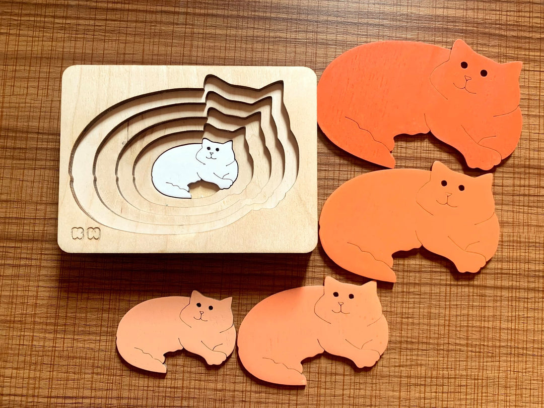 Montessori Multi-layer Cat Puzzle for Kids or Toddlers - natural wood - non-toxic - handmade  -  بازل قطة متعدد الطبقات