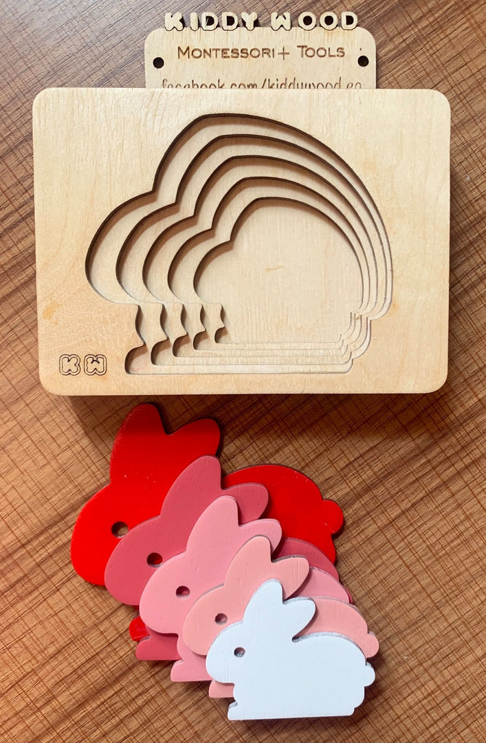 Montessori Multi-layer Rabbit Puzzle for Kids or Toddlers - natural wood - non-toxic - handmade  -  بازل ارنب متعدد الطبقات