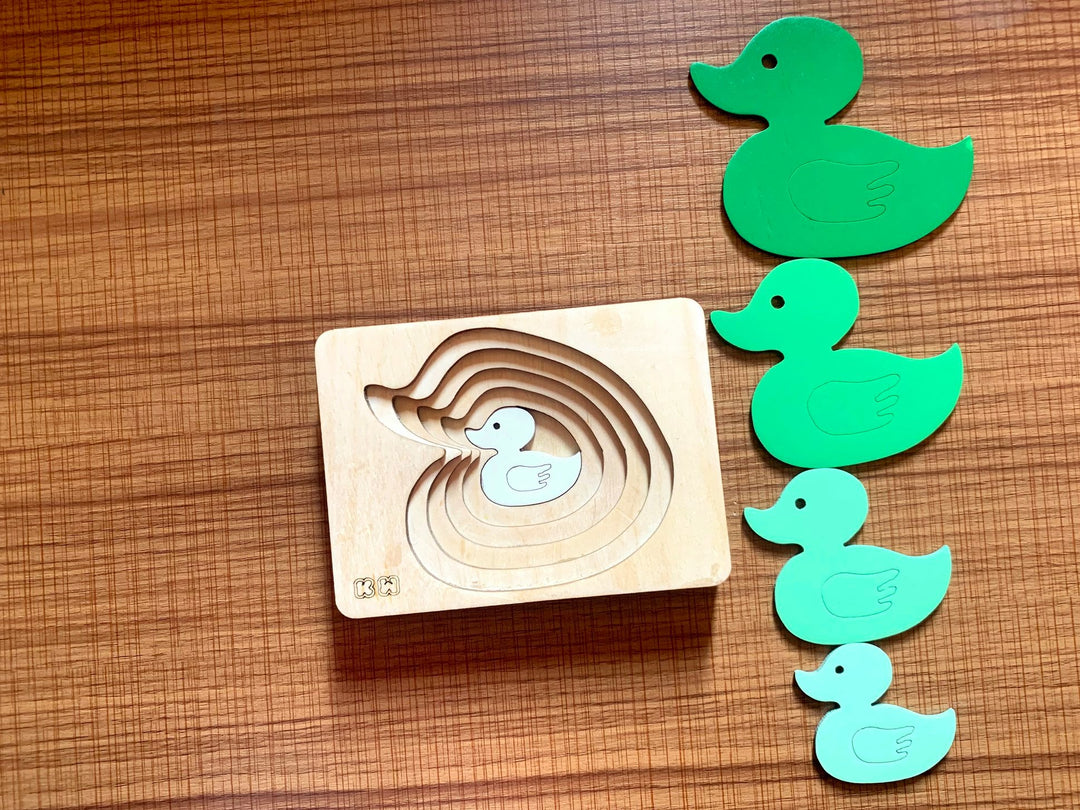 Montessori Multi-layer Duck Puzzle for Kids or Toddlers - natural wood - non-toxic - handmade  -  بازل بطة متعدد الطبقات