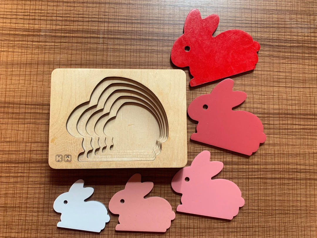Montessori Multi-layer Rabbit Puzzle for Kids or Toddlers - natural wood - non-toxic - handmade  -  بازل ارنب متعدد الطبقات