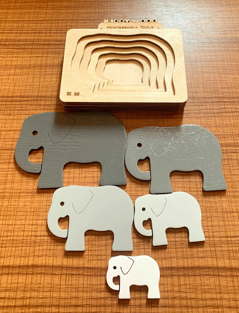 Montessori Multi-layer Elephant Puzzle for Kids or Toddlers - natural wood - non-toxic - handmade  -  بازل فيل متعدد الطبقات