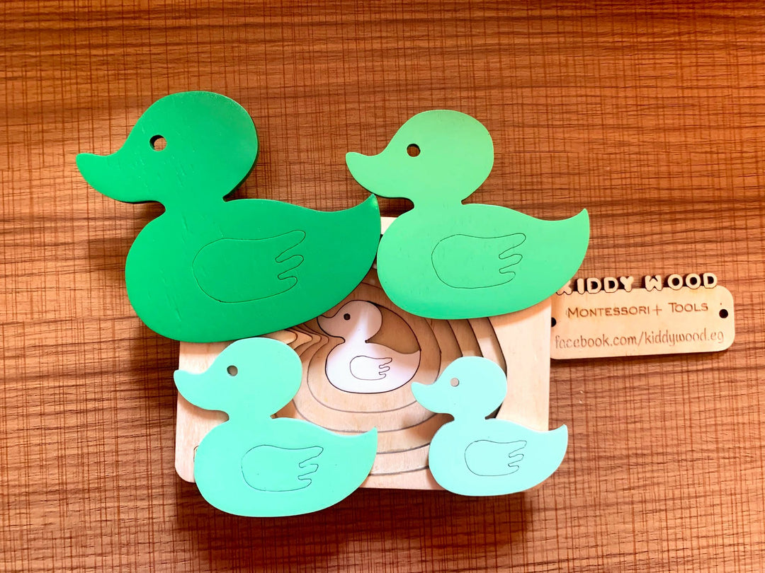 Montessori Multi-layer Duck Puzzle for Kids or Toddlers - natural wood - non-toxic - handmade  -  بازل بطة متعدد الطبقات