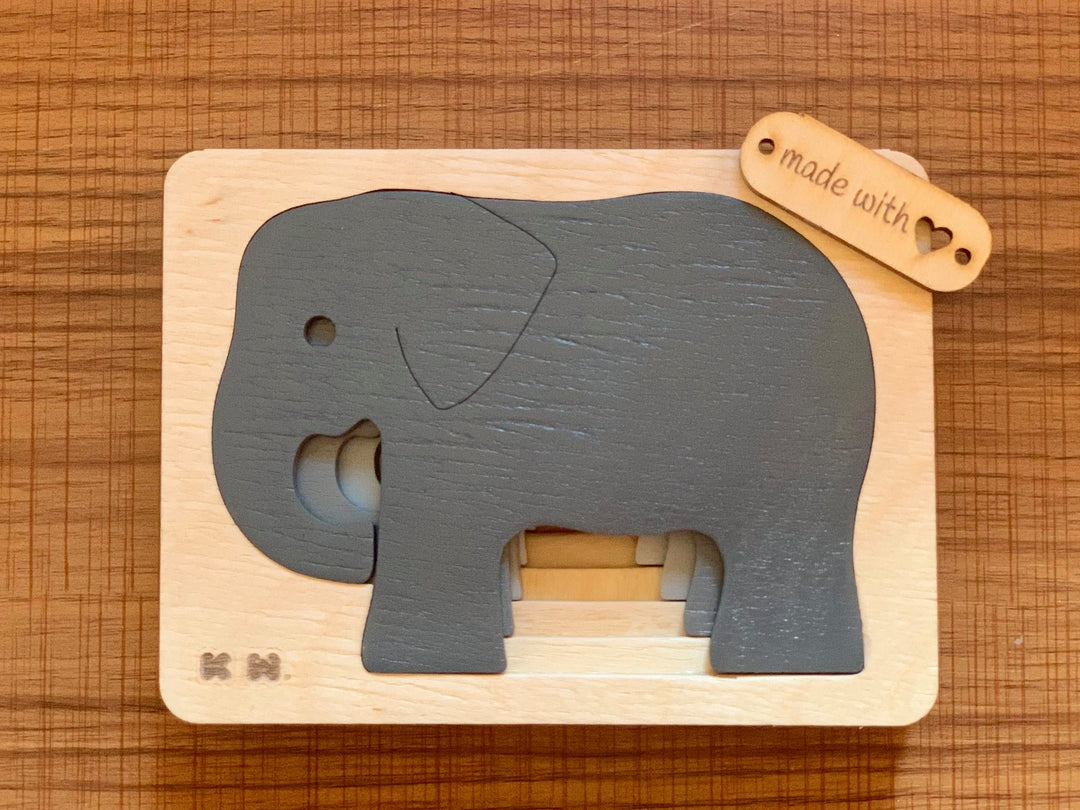 Montessori Multi-layer Elephant Puzzle for Kids or Toddlers - natural wood - non-toxic - handmade