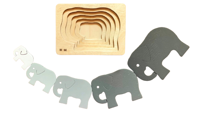 Montessori Multi-layer Elephant Puzzle for Kids or Toddlers - natural wood - non-toxic - handmade  -  بازل فيل متعدد الطبقات