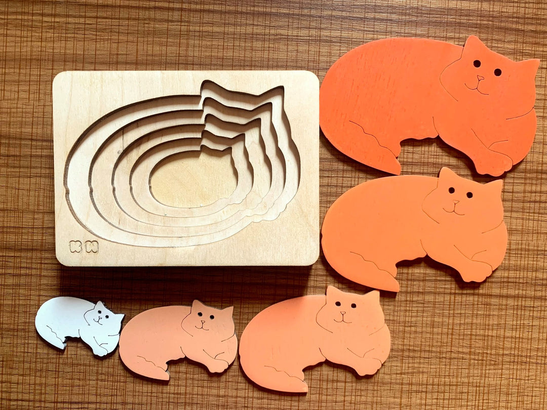 Montessori Multi-layer Cat Puzzle for Kids or Toddlers - natural wood - non-toxic - handmade
