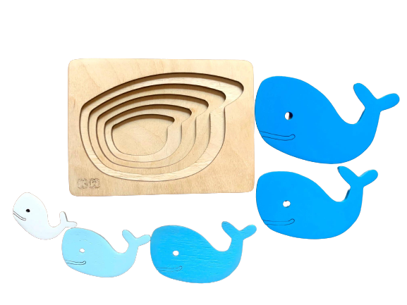 Montessori Multi-layer Whale Puzzle for Kids or Toddlers - natural wood - non-toxic - handmade