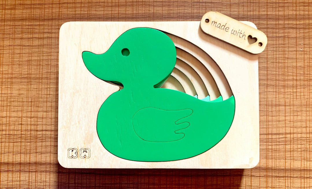 Montessori Multi-layer Duck Puzzle for Kids or Toddlers - natural wood - non-toxic - handmade