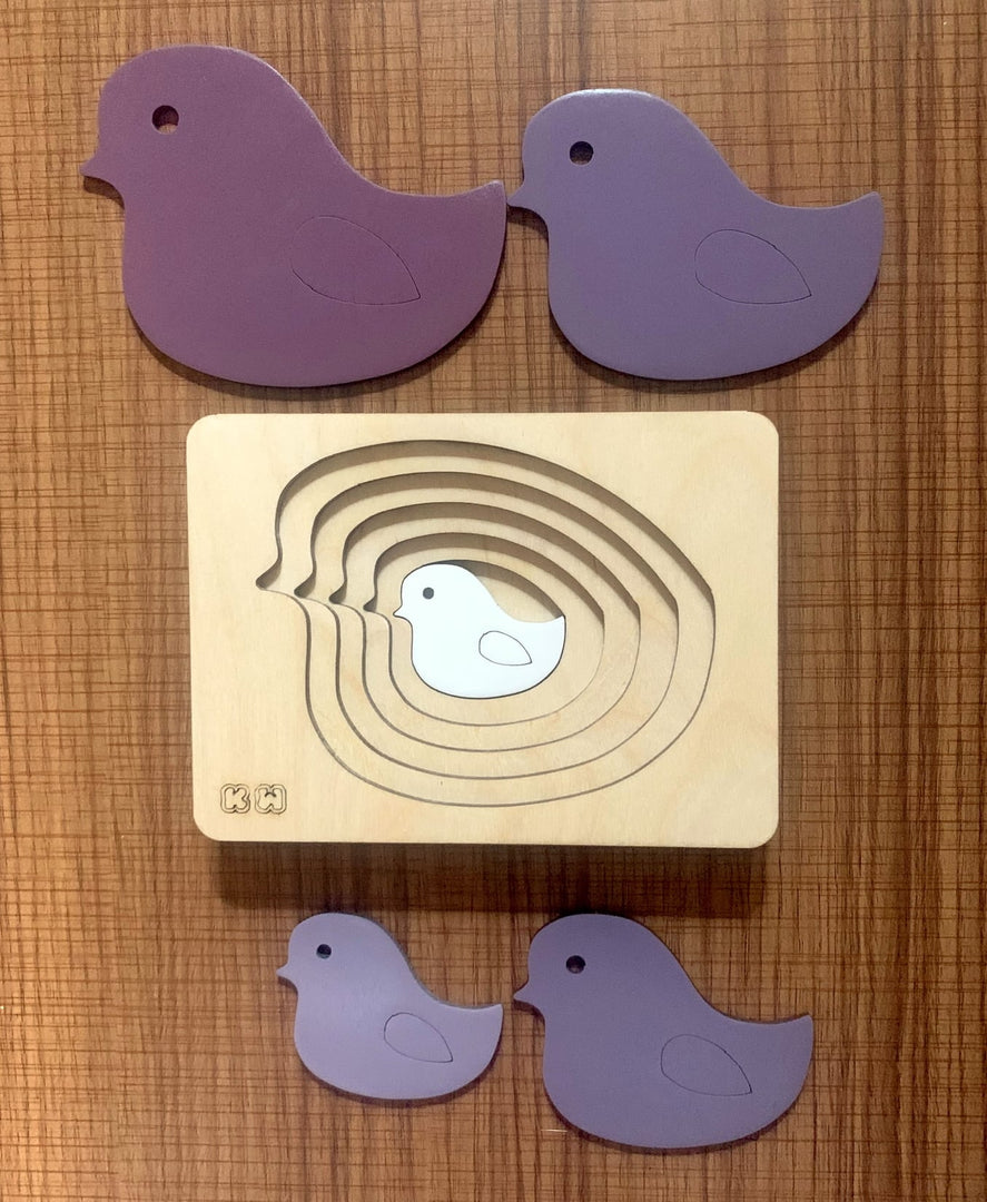 Montessori Multi-layer Bird Puzzle for Kids or Toddlers - natural wood - non-toxic - handmade