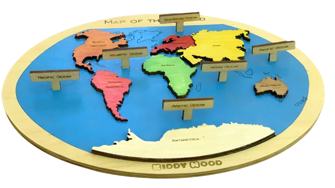 World map Puzzle- English & Arabic - natural wood - non-toxic - handmade