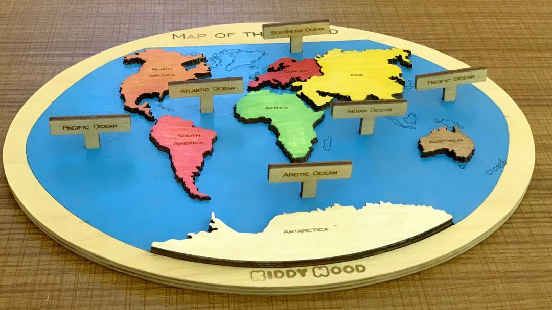 World map Puzzle- English language - natural wood - non-toxic - handmade خريطة العالم انجليزي