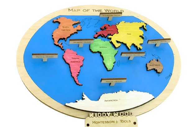 World map Puzzle- English language - natural wood - non-toxic - handmade خريطة العالم انجليزي