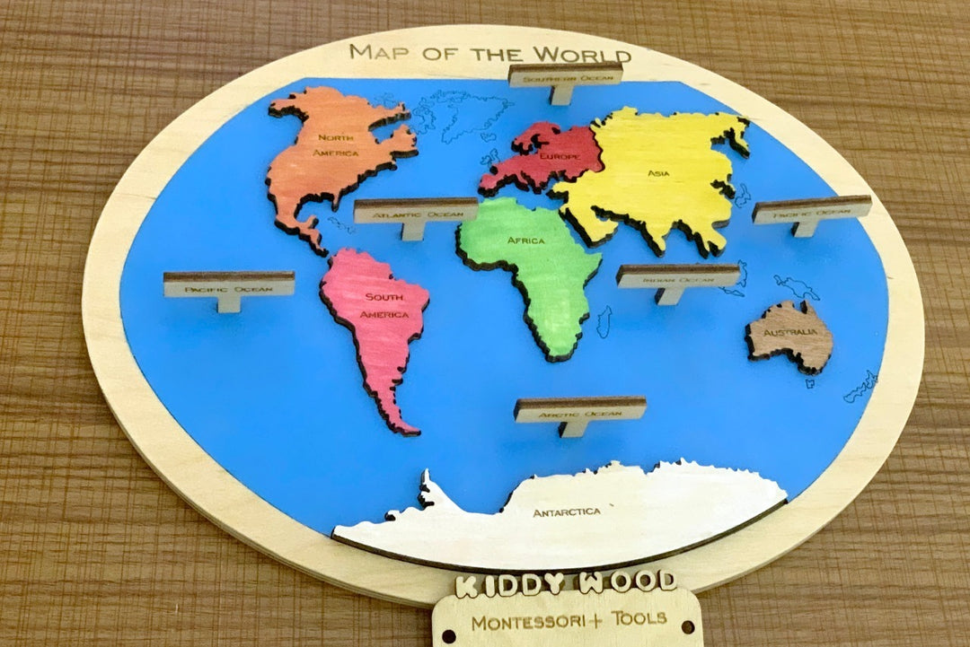 World map Puzzle- English language - natural wood - non-toxic - handmade