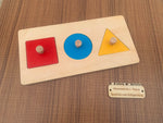 Load image into Gallery viewer, Peg Board Geometric Shapes Match Baby Educational Toy - Montessori Wood Puzzle  - natural wood - non-toxic - handmade بازل الاشكال الهندسية متعدد
