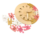 Load image into Gallery viewer, Learning Time Clock - Wooden Puzzle - laser art - non-toxic - natural wood - ROSE-GOLD  -  بازل ساعة انجليزي

