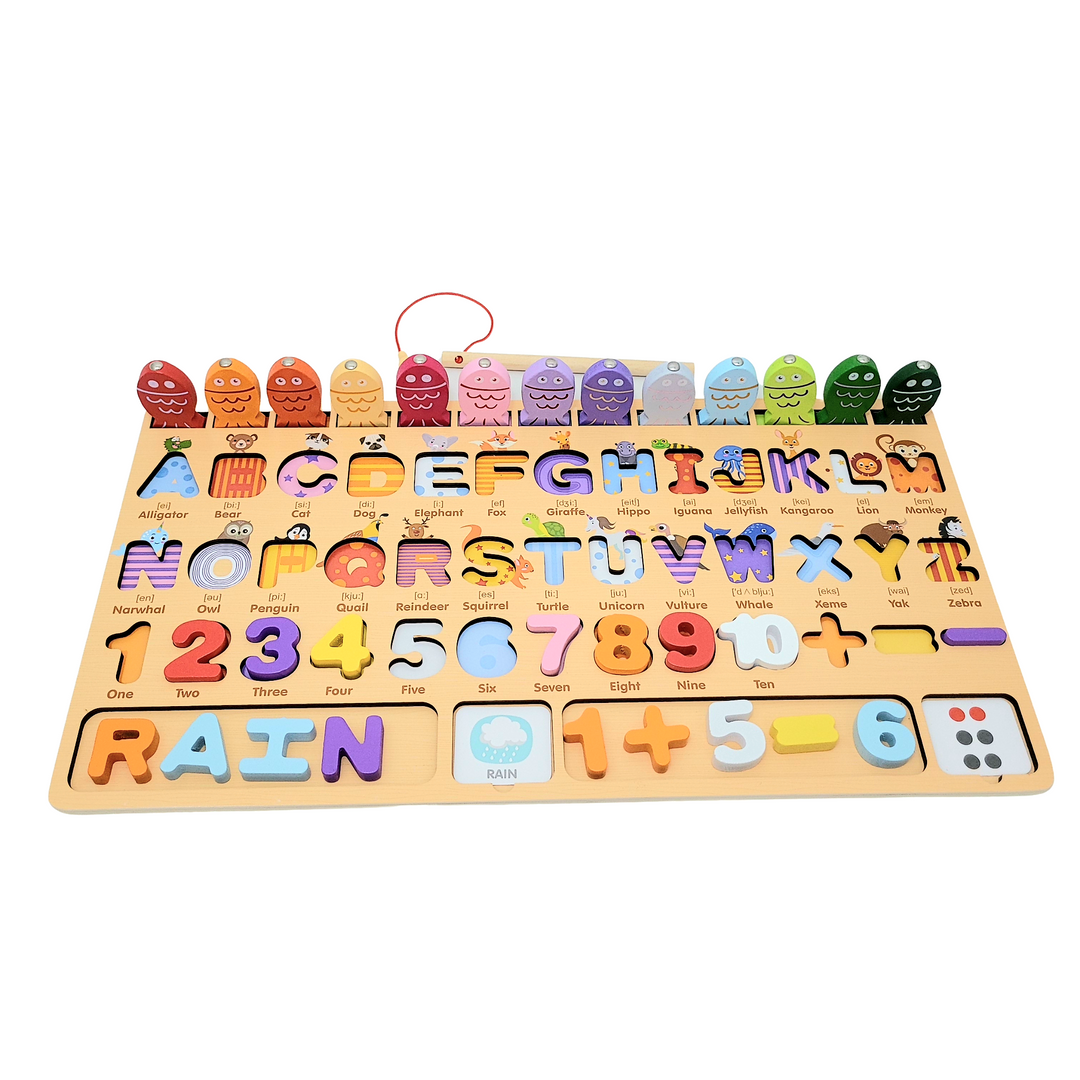 Wooden Spelling Word, Fishing & Number Cognition Matching Toy - لوحة أرقام و حروف مع صيد أسماك و مطابقة كلمات