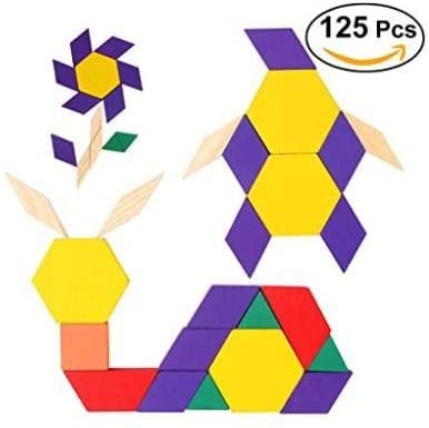 125 Pcs Wooden Pattern Mosaic Blocks Set - Geometric Shape Puzzles - Made of Wood