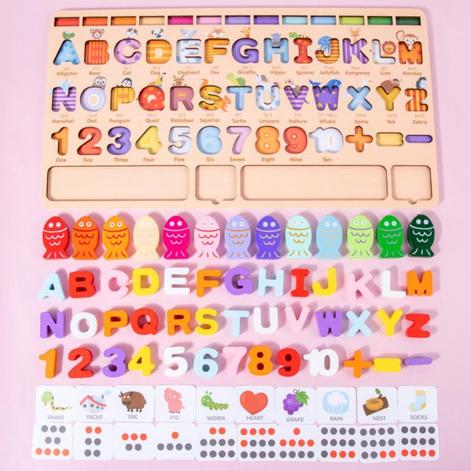 Wooden Spelling Word, Fishing & Number Cognition Matching Toy - لوحة أرقام و حروف مع صيد أسماك و مطابقة كلمات