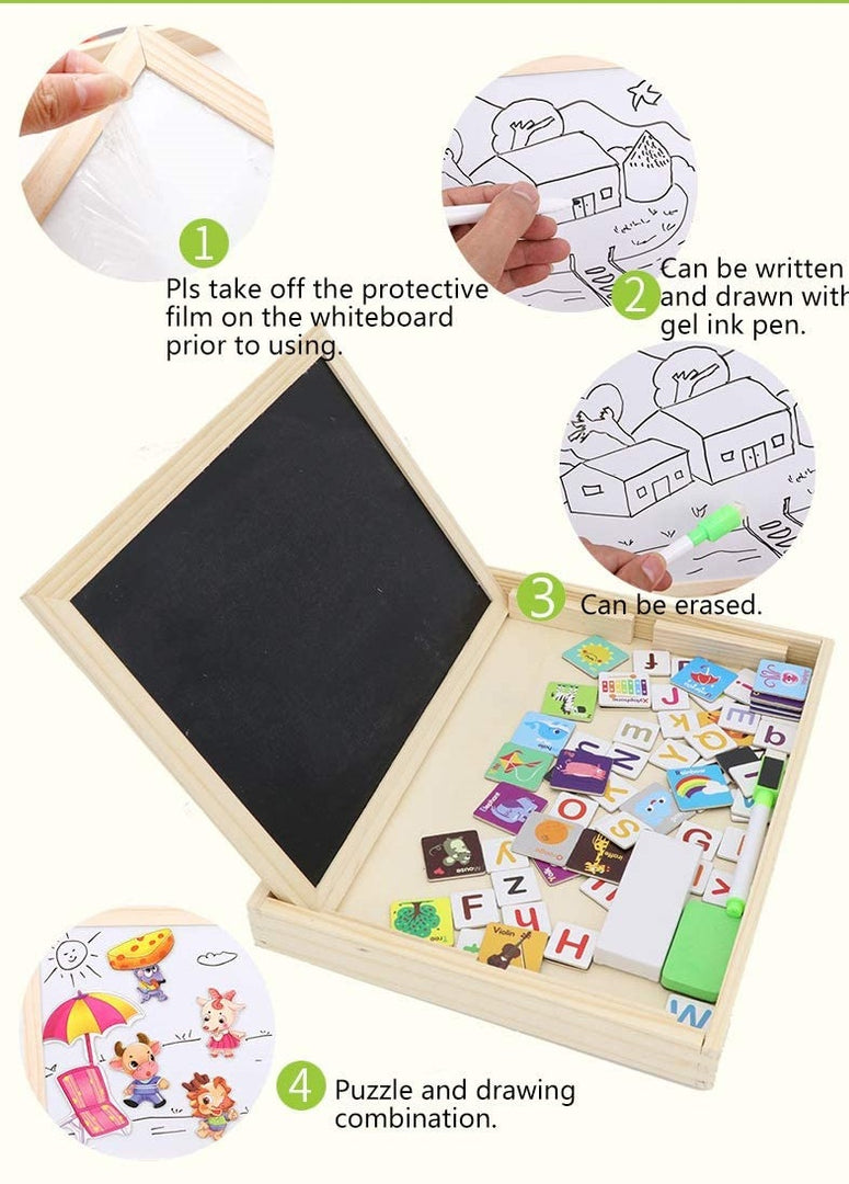 Double-sided Writing Board with Magnetic alphabet and Jigsaw Puzzles Set