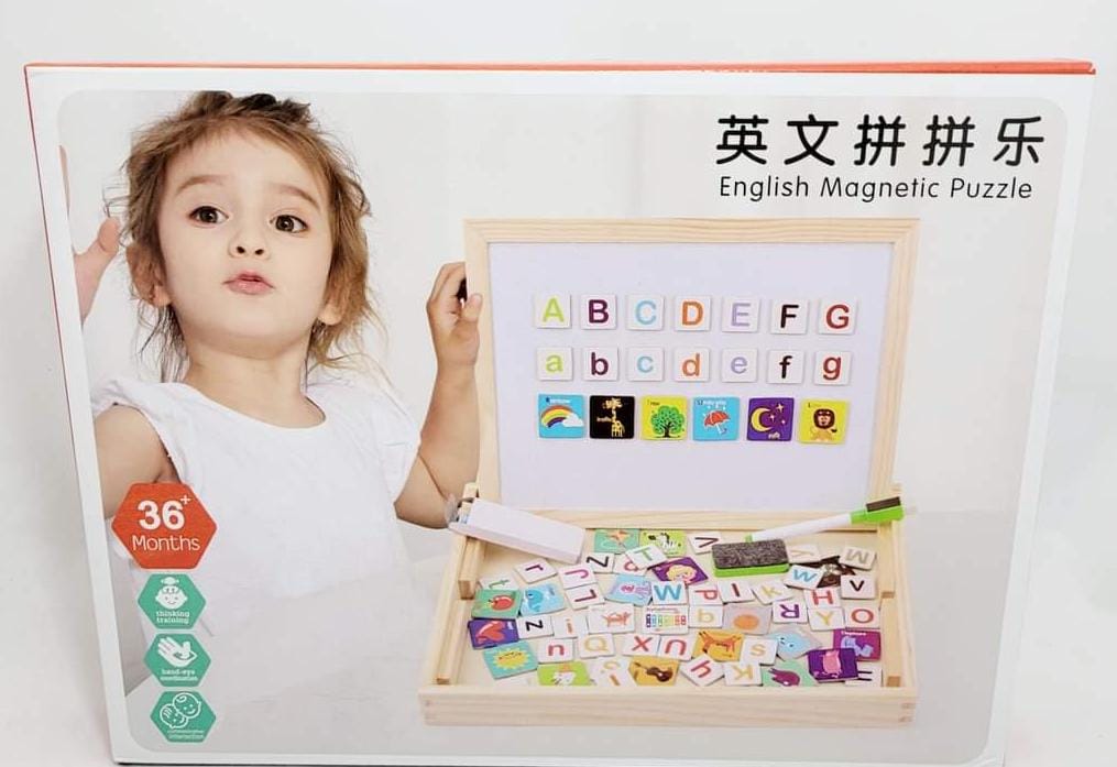 Double-sided Writing Board with Magnetic alphabet and Jigsaw Puzzles Set