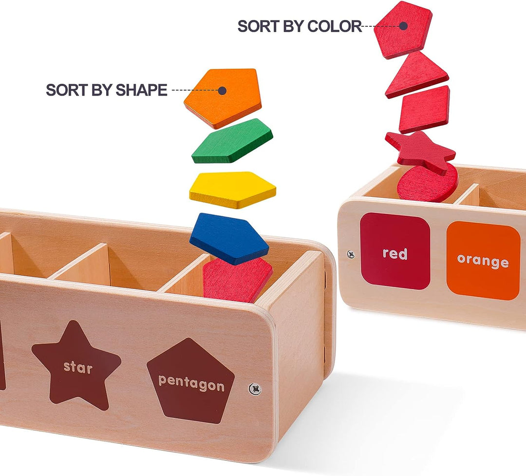 Wooden Shape & Color Sorting box - صندوق تصنيف الألوان و الأشكال الخشبي