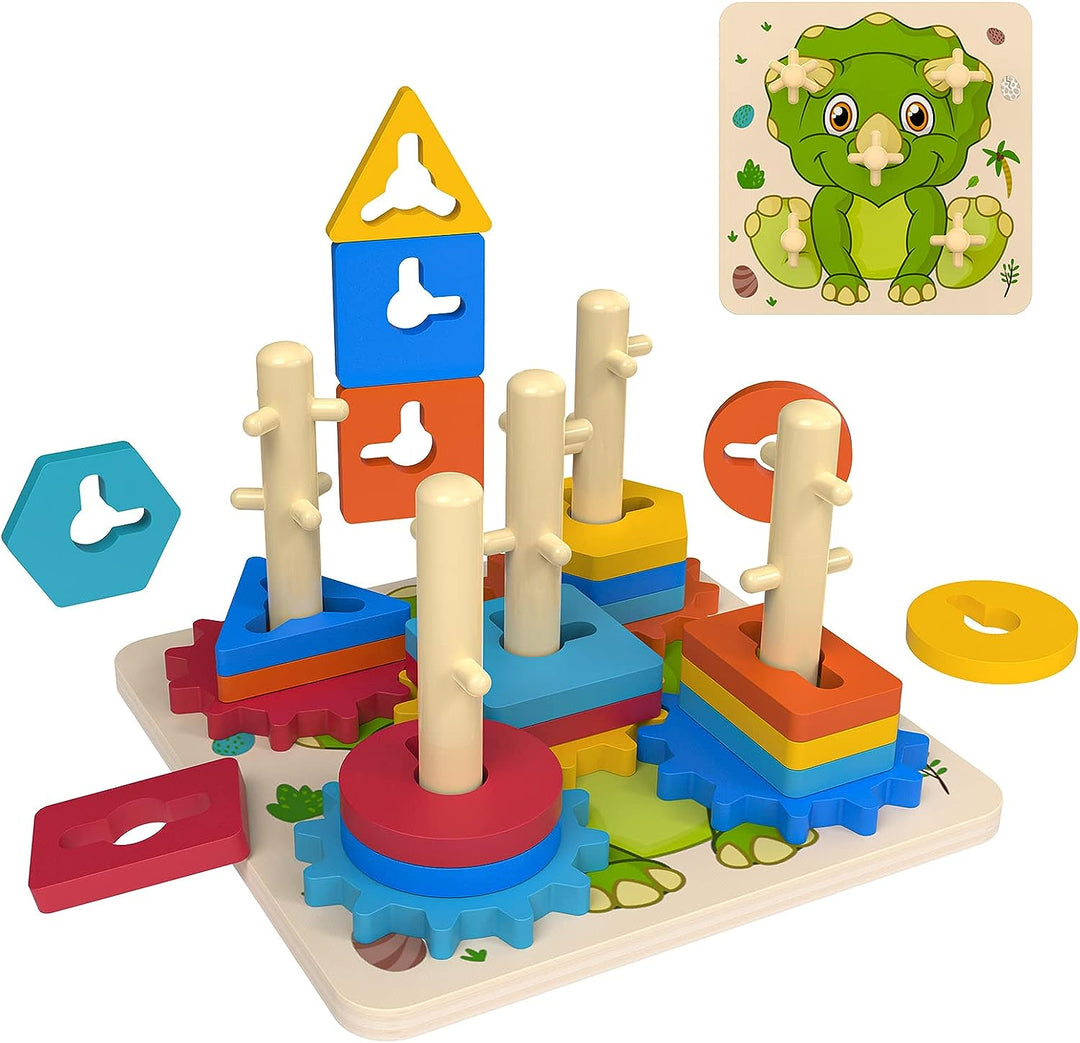 Wooden Motor Skills Toy Slot Puzzle Sorting Game 5 Column - حل مشكلات 5 عمود و تروس