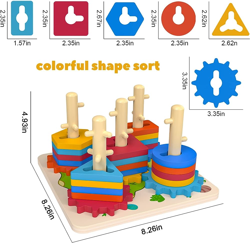 Wooden Motor Skills Toy Slot Puzzle Sorting Game 5 Column - حل مشكلات 5 عمود و تروس