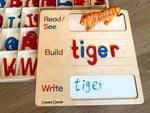 Load image into Gallery viewer, Spelling board - writing board - CVC word building mat - language kindergarten - Read build write board - natural wood - non-toxic - handmade