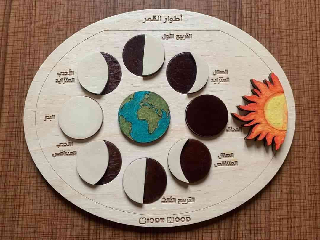 Moon phases puzzle (Arabic) - Moon phases - total lunar eclipse - educational wooden puzzle - educational toys for kids and toddlers - non-toxic - handmade - بازل اطوار القمر عربي