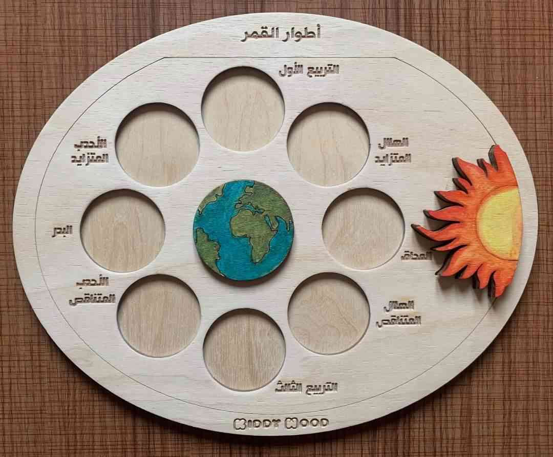 Moon phases puzzle (Arabic) - Moon phases - total lunar eclipse - educational wooden puzzle - educational toys for kids and toddlers - non-toxic - handmade - بازل اطوار القمر عربي