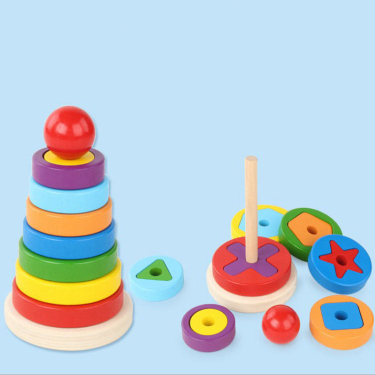 Baby Rings stacking Blocks - عمود حلقات خشب مع أشكال
