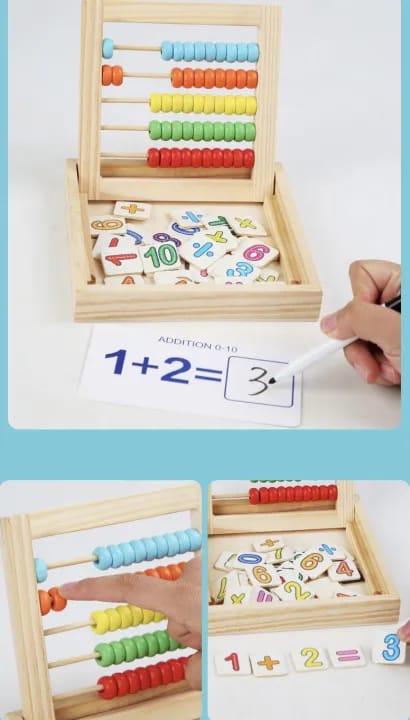 Wooden Abacus With 5 Slots & Tangram - عداد مع كروت و تانجرام